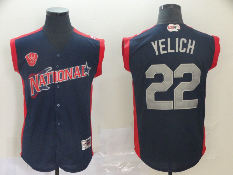 Men Milwaukee Brewers #22 Yelich Navy Blue 2019 All Star MLB Jerseys->boston red sox->MLB Jersey